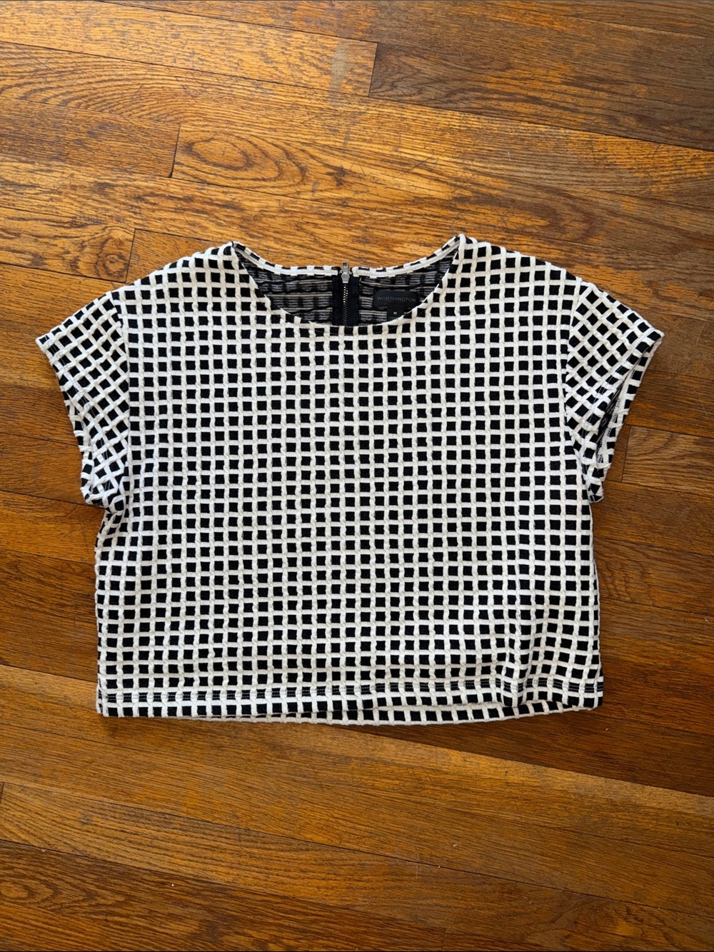 Worthington Black and White Grid Crop Top